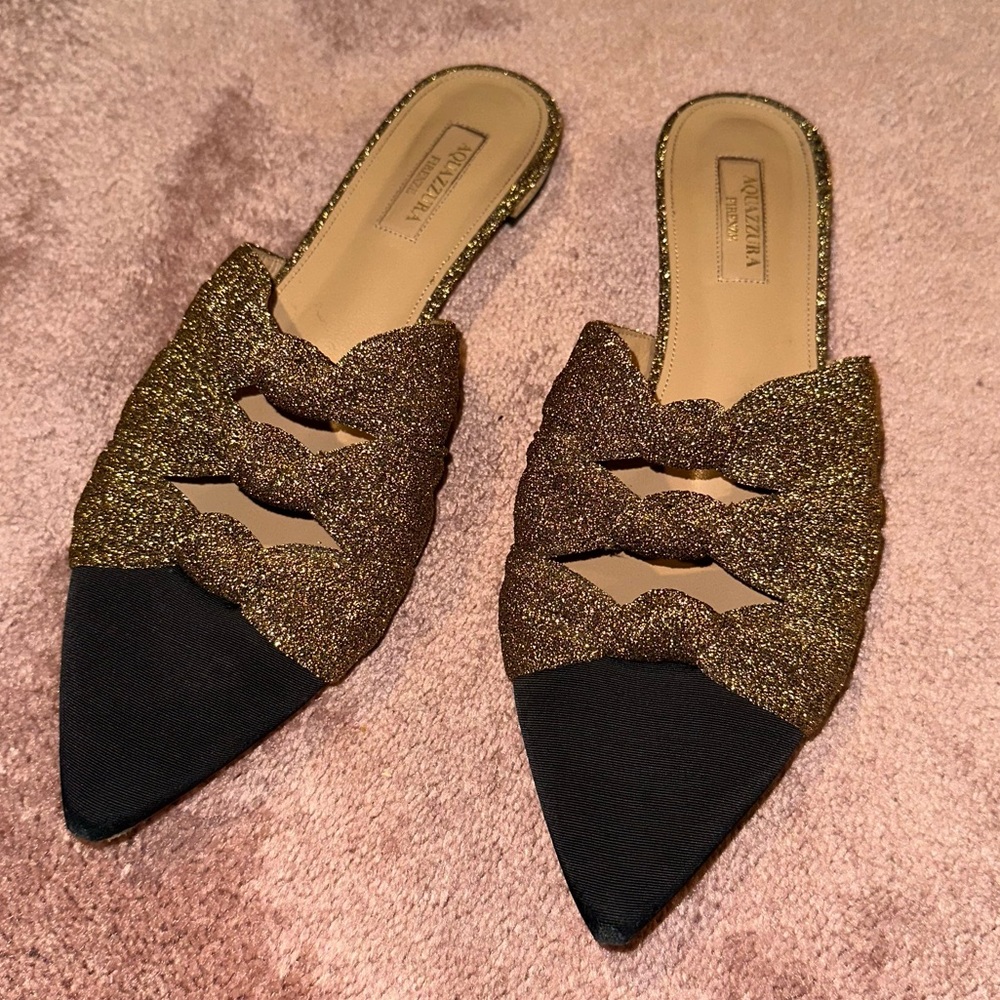 Aquazzura Mules Black Gold 39.5